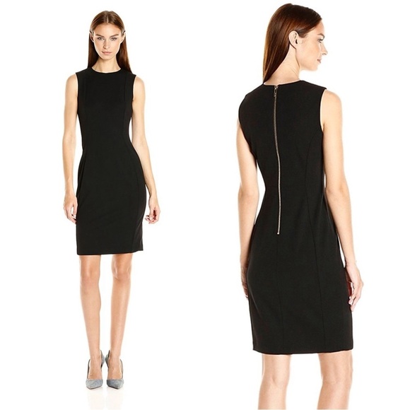 Calvin Klein • Scuba Crepe Crew Neck Sleeveless Dress black sheath career office - Picture 1 of 9